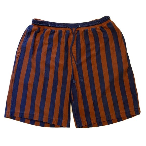 Vintage Eddie Bauer Shorts Outwear Cotton Orange And Navy Stripe Large Men’s - Picture 1 of 6